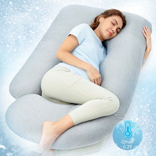 Momcozy Pregnancy Pillows with Cooling Cover, U-Shaped Full Body Maternity Pillow for Side Sleepers 57 inch Gray