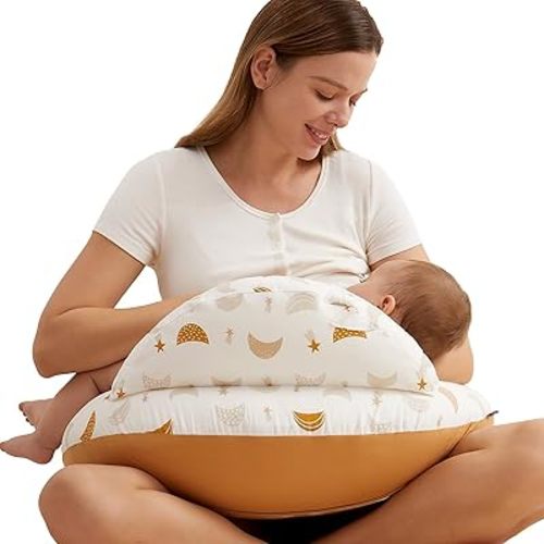 Momcozy Original Standard Size Nursing Pillow - Ergonomic Breastfeeding Pillows with Security Fence for Baby-Adjustable Waist Strap and Removable Cotton Cover,Starry Sky