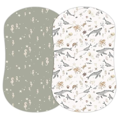 2-Pack Fitted Bassinet Sheets (Ocean Odyssey) - Buttery Soft Cotton Blend for Standard Bassinet