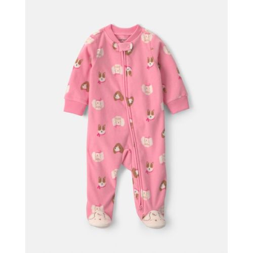 Baby Girl Dog Fleece 2-Way Zip Sleep & Play Pajamas - Pink | Carter's