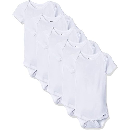 Gerber Short Sleeve Solid Onesies Bodysuits (5 Pack) - White, 0-3 M