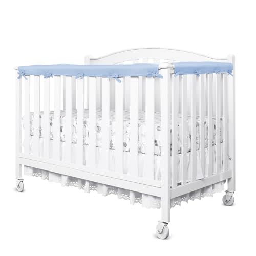 Crib RailGuard Teething Cover(3 pcs), Soft Anti-Collision Strip Corner Cover in Cotton Fabrics, Protect Baby Teeth and Save Bed Rails, Rail Edge Protector Strip Fits 52" x 28" Full Size Crib, Sky blue