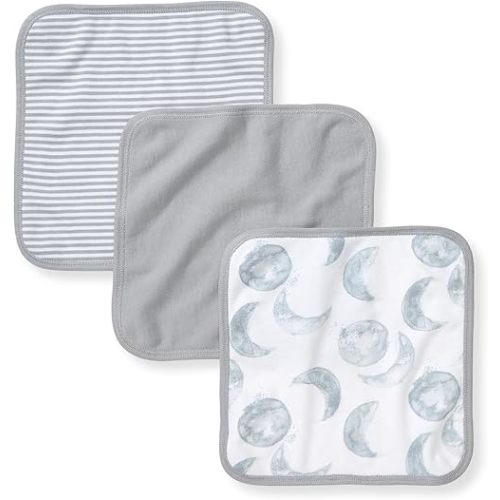 Burt's Bees Baby Infant Washcloths, 100% Organic Cotton, Soft and Super Absorbent Knit Terry & Woven Terry Wash Cloth - 3 Pack Set
