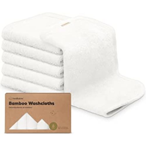6-Pack Organic Baby Washcloths - Soft Bamboo Washcloth, Baby Wash Cloths, Baby Wash Cloth for Newborn, Kids, Baby Towels, Baby Bath Essentials, Face Towel, Face Cloths for Washing Face (White)