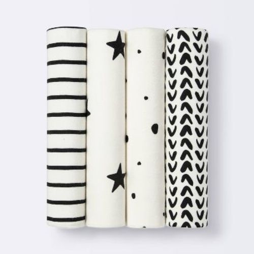 Flannel Baby Blanket - Cloud Island™ - Black/white - 4pk