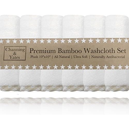 Premium Baby Washcloths - (6 Pack) Certified Organic Baby Wash Cloths by Channing & Yates - Soft Bamboo Face Towels - 10 x 10in - Bath Washcloths Eczema - Adult Washcloths (Beige / White)