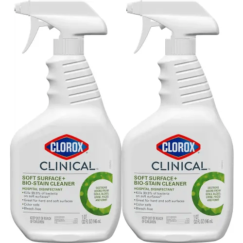 Clorox Clinical Soft Surface + Bio-Stain Cleaner Hospital Disinfectant, 32 Fluid Ounces, Pack of 2