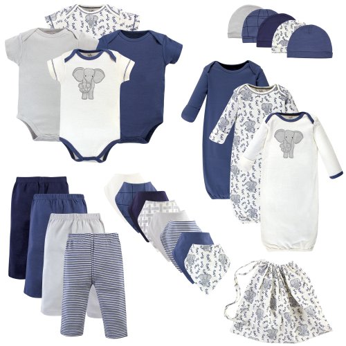 Touched by Nature Baby Boy Organic Cotton Layette Set and Giftset, Elephant, 0-6 Months - Elephant