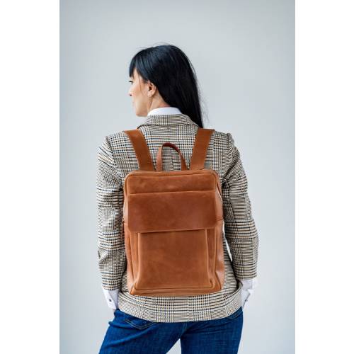 Large Cognac Leather Laptop Backpack: Unisex Travel Duffle