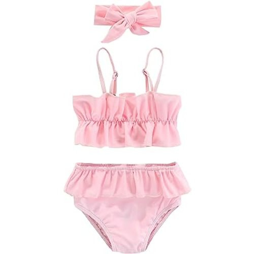 Amberetech Baby Girls 2pcs Tankini Swimming Suit Solid Color Bikini Bathing Suit