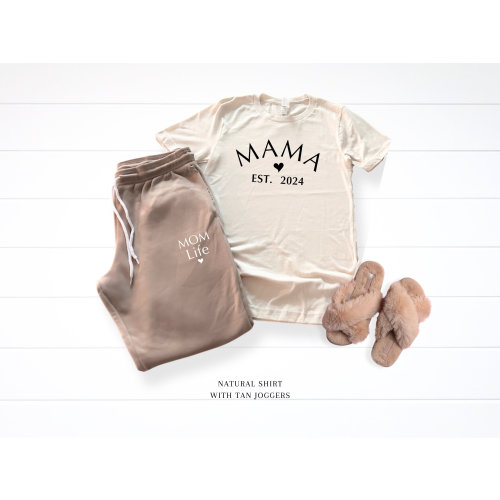 Mom shirt and mom life joggers sweatpants set coming home outfit from hospital, new mom postpartum outfit, babyshower gift for mom