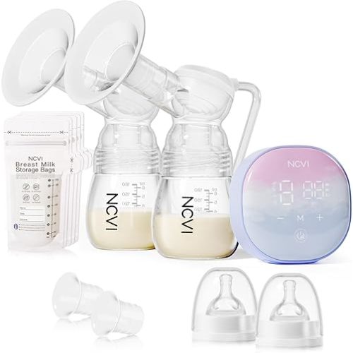 NCVI Double Electric Breast Pump XB-8122-1 with 4 Modes 9 Levels, Breastfeeding Pump with 21/24mm Flanges, Rechargeable Milk Pump Ultra-Quiet for Home & Travel, LED Touchscreen