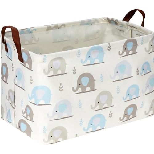 NTAOHAMPER Rectangular Blue Elephant Storage Basket,Collapsible Gift Basket with Handles,Books Box,Room Decor(Blue Elephant)
