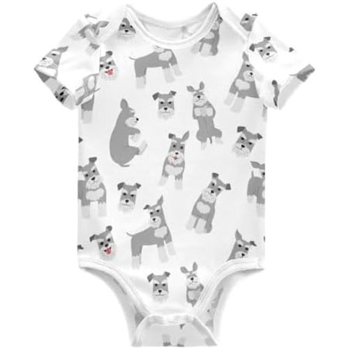 Pigsaly Cute Grey Schnauzer Dog Unisex Baby Bodysuits Cartoon Animals Newborn Short Sleeve Summer Jumpsuit Boy Girl 3M