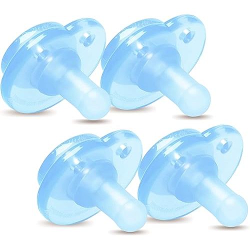 Nookums Pacifier 4 Pack - Orthodontic Single Piece Design - 100% Medical Grade Silicone - BPA Free, Latex Free, Phthalate Free - Paci-Plushies Pacifier Replacement (Blue)