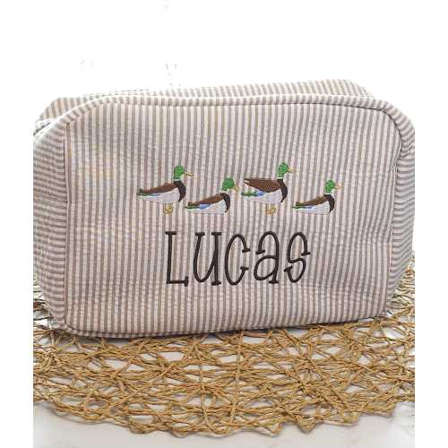 Personalized Seersucker Toiletry Bag: Boy Diaper & Wipe Organizer