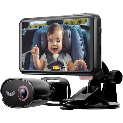 [New Voice Control] AKEEYO Baby Car Camera, 5.5'' 1080P HD Car Baby Monitor for Backseat with Wired Stability, Superior Night Vision, 4X Zoom, Exit Reminder, Safe Driving Essential for Infants