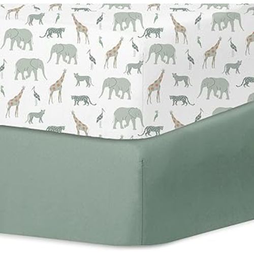 Little Grape Land Crib Sheets for Boys and Girls 2pk Baby Crib Fitted Sheet for Standard Size Crib and Toddler Mattress Super Soft Baby Sheet, Safari