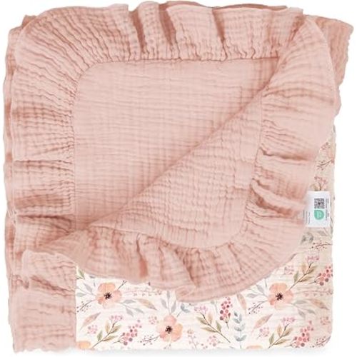 lulumoon Muslin Baby Blanket for Girls: 100% Cotton Ruffle Swaddle Blanket