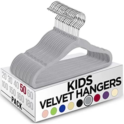 Utopia Home Kids Hangers Velvet (50 Pack) - 11 Inch Durable Baby Hangers for Closet - Perfect Toddler Hangers Non Slip for Everyday Use (Grey)
