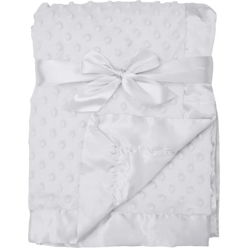 American Baby Company Heavenly Soft Chenille Receiving Blanket, 2-Layer Design with Minky Dot & Silky Satin, White, 30" x 40" for Boys and Girls