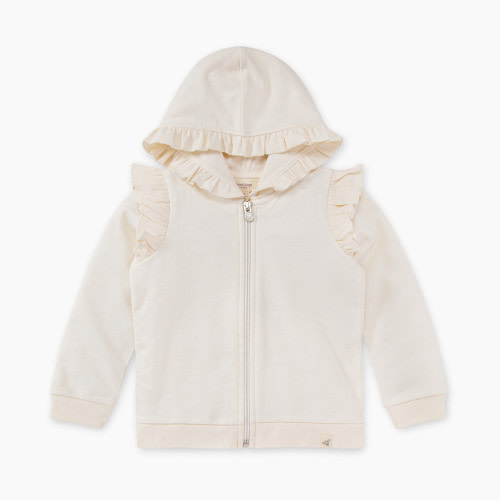 Burt's Bees Baby Ruffled Zip Front Hoodie Sweatshirt - White, 3-6 Months