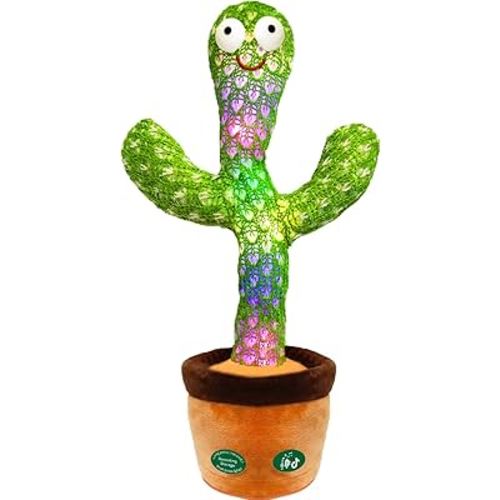 Pbooo [Update Volume Adjustable Dancing Cactus Mimicking Toy, Talking Repeat Singing Cactus Toy 120 Pcs Songs for Baby 16s Record Your Sound with Led Light