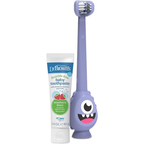 Dr. Brown's ToothScrubber Toddler Toothbrush Set, Monster with Strawberry Flavor Toothpaste