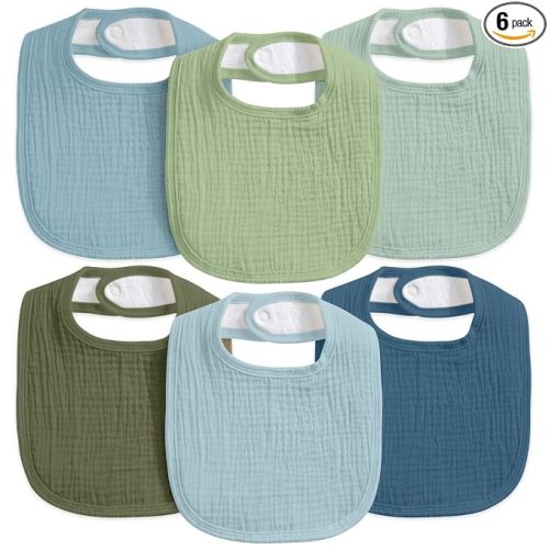 6-Pack Muslin Baby Bibs for Drooling & Teething, Absorbent Bib