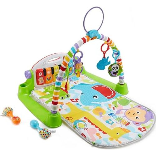 Fisher-Price Baby Playmat Deluxe Kick & Play Piano Gym for Learning & 2 Maracas Soft Rattles for Newborn to Toddler Play Ages 0+ Months