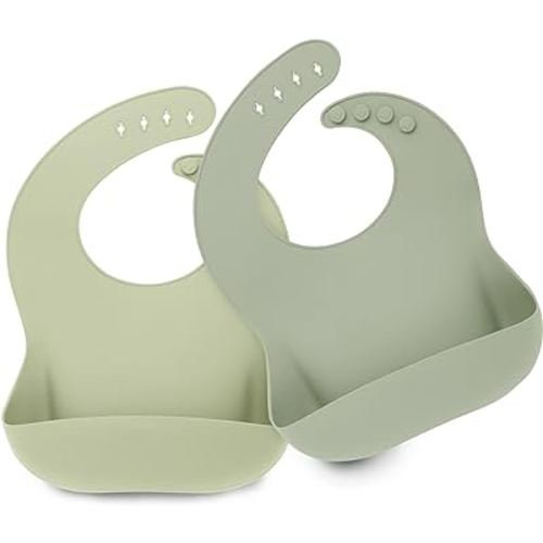 KeaBabies 2-Pack Silicone Bibs For Babies, Silicone Baby Bibs for Eating, Food-Grade Pure Silicone Bib, Toddler Bibs, Waterproof Bibs, Feeding Bibs, Silicon Bibs for Toddlers, Boys, Girls (Sage)