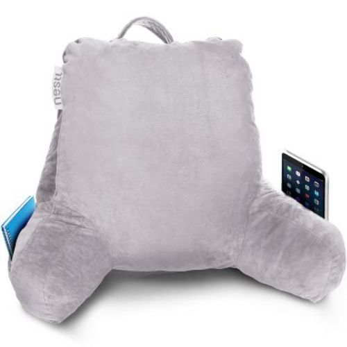 Nestl Memory Foam Reading Pillow, Standard Reading & Bed Rest Pillow, Grey Lavender Back Pillow with Pockets