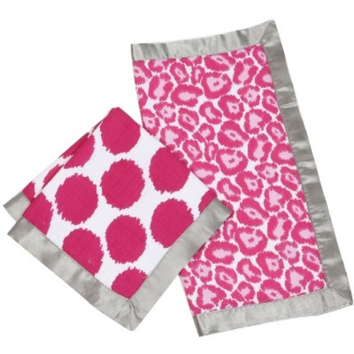 Bacati - Ikat Fuschia/Gray Dots/Leopard Muslin 2 pc Security Blankets