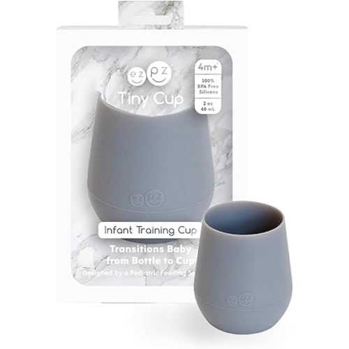 ezpz Tiny Cup (Gray) - 100% Silicone Training Cup for Infants - 4 months + - Designed by a Pediatric Feeding Specialist - Baby-led Weaning Essentials & Baby Gifts