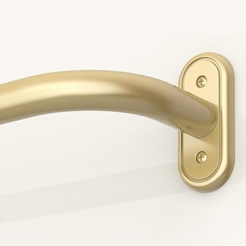 Wrap Around Curtain Rods Gold, Blackout Heavy Duty Curtain Pole for Windows 48 to 84 Inch, 1" Decorative Room Darkening Curved Modern Drapery Rod (Gold/Unique Design/All Matel)