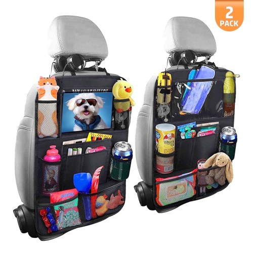 2 Pack Car Backseat Organizer with 10" Tablet Pocket and 8 Storage Pockets, Heavy Duty Organizer for Kids Toys, Snacks, Phones, Universal Fit SUV, Van