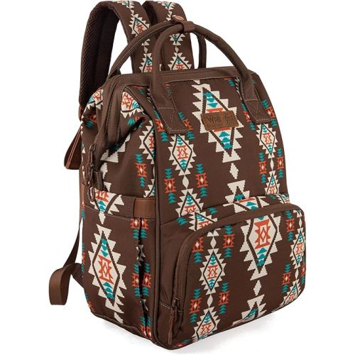 Wrangler Aztec Backpack Organized Daypack Travel Baby Bag with Stroller Strap and Side Bottle Pockets