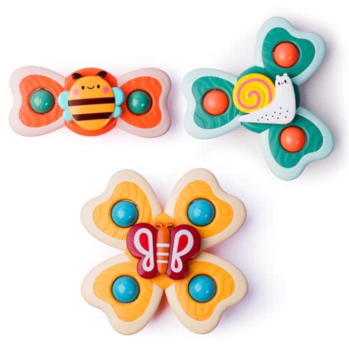 LiKee Strong Suction Cup Fidget Rotating Sensory Bath Toys for Baby 12 18 Months Airplane Car Travel Table & Window Toys for 1 2 Years Old Toddler Boys and Girls