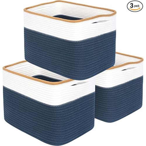 3-Pack Storage Baskets for Shelves, Playroom and Classroom Storage Basket, Book Basket, Decorative Storage Cube Bins, Woven Closet Organizers, Pantry and Shoe Organizer, Prussian Blue