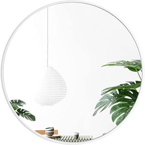 24" White Round Mirror,Large Circle Bathroom Mirror for Wall,Modern Metal Frame Vanity Mirror for Washroom,Entryways,Living Rooms,Locker Room