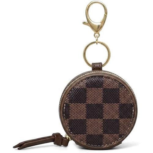 miss fong Checkered Pacifier Holder Case with Clip, Pacifier Pouch Cover, Pacifier Charm Pod with Clasp Attach to The Strollers & Diaper Bags, Hold 2 Pacifier or Nipple Shield(Coffee Checkered)