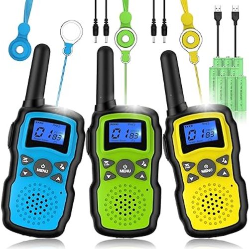 Wishouse Walkie Talkies Rechargeable for Kids Adults Long Range,Xmas Birthday Gift for Boys Girls 4 5 6 7 8 9 10 Year Old,Hiking Gear Camping Games Toys with Flashlight,VOX,Easy to Use 3 Pack
