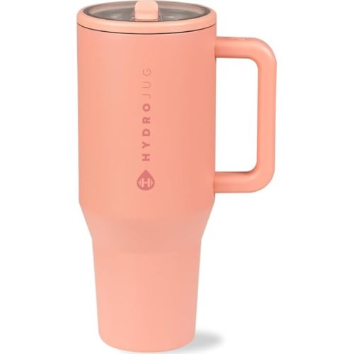 HydroJug Traveler - 40 oz Water Bottle with Handle & Flip Straw - Fits in Cup Holder, Leak Resistant Tumbler-Reusable Insulated Stainless Steel & Rubber Base - Gifts for Women & Men, Dahlia