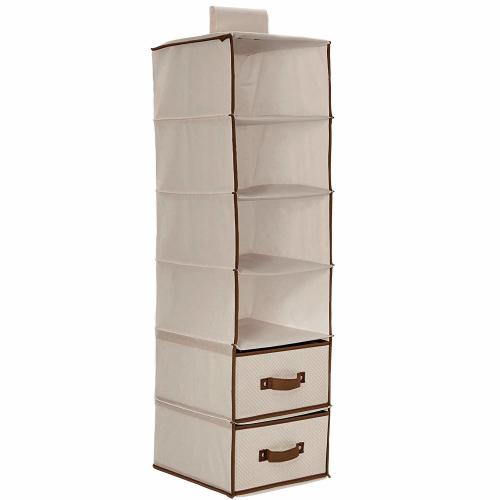 Delta Children 6-Shelf Hanging Storage Unit with 2 Drawers, Beige