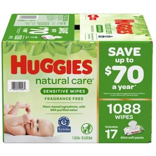 Huggies Sensitive Wipes Fragrance Free, 17 Flip-Top Packs, 64 ct, 1088 Wipes