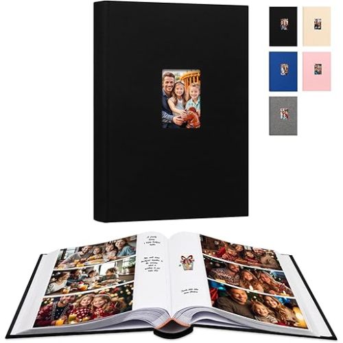 Aevdor 450 Pockets Photo Album 4x6 with Writing Space, Large Capacity Baby Wedding Family Picture Album with Notes, Linen Cover Acid Free Pages Photo Book for Family Wedding Baby Party Pictures, Black