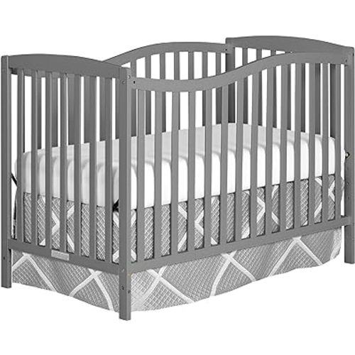 Dream On Me Chelsea 5-in-1 Convertible Crib in Steel Grey, made of New Zealand pinewood, JPMA & Greenguard gold certified, comes with 4 mattress height positions