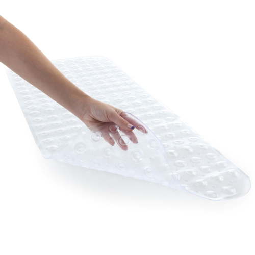 SlipX Solutions 39 x 16 Extra Long Vinyl Non-Slip Bath Mat in Clear
