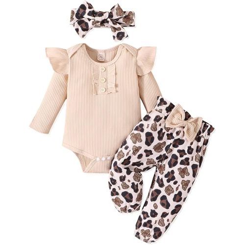Baby Girl Clothes Newborn Infant Outfits Ruffle Romper+ Floral Pants + Cute Headband Sets for Girls