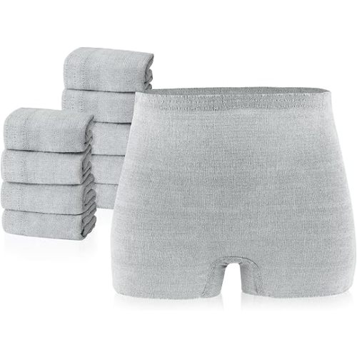 10 Pcs Postpartum Underwear for Women, High Waisted Disposable Boyshort Underwear for Mom Postpartum, Seamless Under Wear for Postpartum Essentials, Waist 28"-42" Stretched, Grey